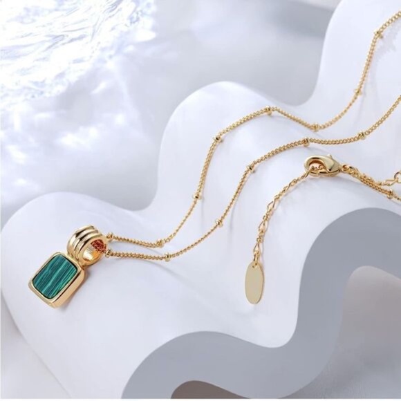 Gold 14k Gold Plated Malachite Pendant Necklace - Picture 1 of 2